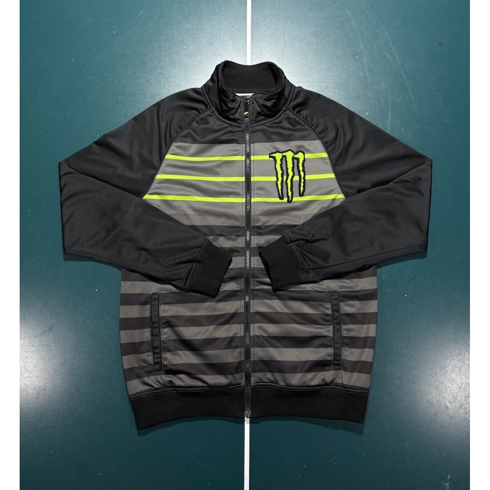 Monster Energy Track Jacket Mens Medium Black Full Zip Racing Striped Streetwear